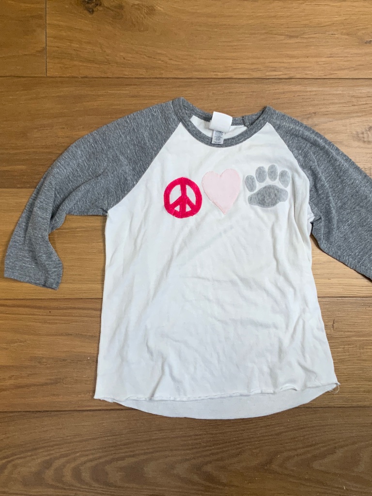 Declan 3/4 Sleeve Baseball Style Shirt Peace, Paw, And Love